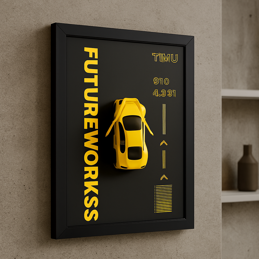 Metal Car Wall Frame – 3D Yellow Sports Car Decorative Wall Art